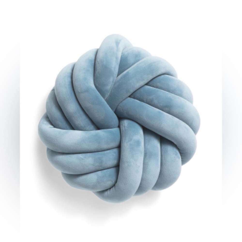 Knot Pillow in Ice Blue Velvet 11 Inch Round Throw  Accent Pillow